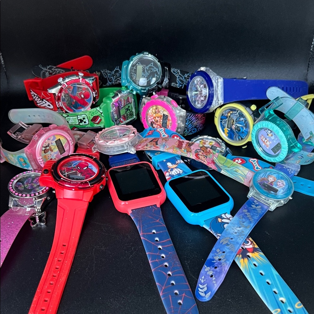 Lot of 15 Kids Colorful Character Watches - Includes Sonic, Spider-Man, Batman +